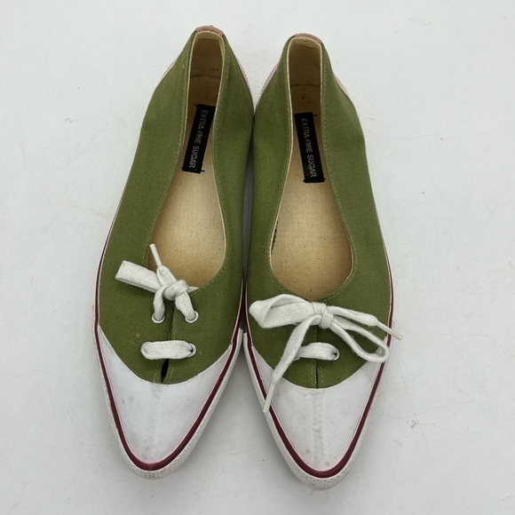 Extra Fine Sugar Women’s Retro Style Green Canvas Pointed Toe Sneaker Flats - Picture 3 of 15